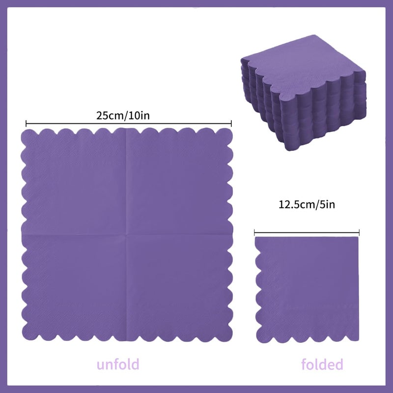 BEFORYOU 200 Pack Cocktail Napkin 2-Ply Scalloped Edged Dessert Napkins Folded 5 x 5 Inches Disposable Napkins for Dinner Wedding Birthday Party Bridal Anniversary Reception Event (Dark Purple) - Image 2
